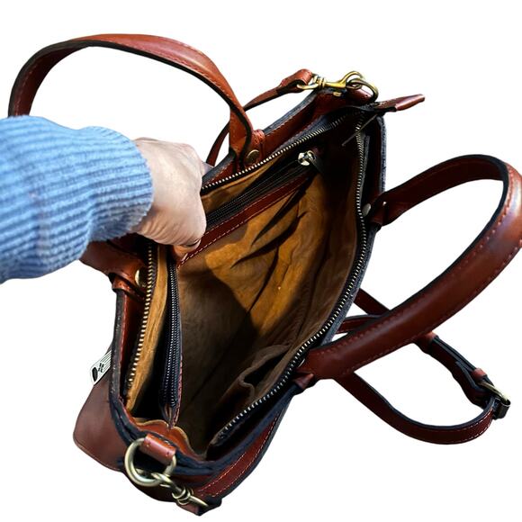 PATRICIA NASH FAIRFORD TULLED LEATHER SATCHEL CLASSIC HANDBAG CASUAL NEUTRAL - Picture 7 of 11